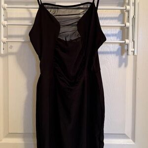 PrettyLittleThing Black Mesh-Panel Mini Slip Dress